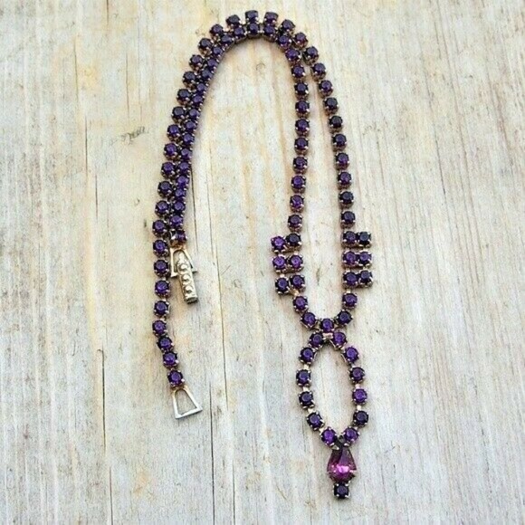 Vintage Jewelry - VTG Glass Rhinestone & Crystal Pendant Y Choker